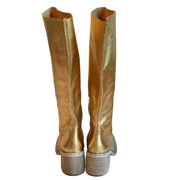 Free People Metallic Gold Essential Tall Slouch Leather Boot Spain Women 9 - Picture 4 of 14